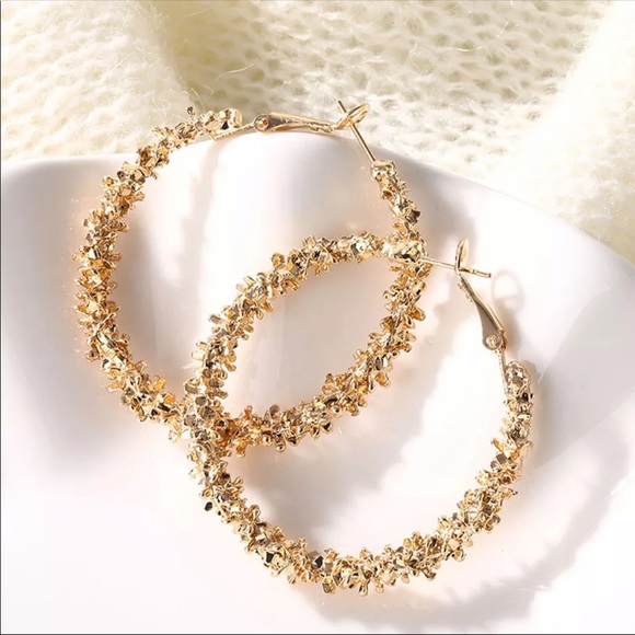 Jewelry - NWT Circle Round Hoop Golden Punk Charm Earrings